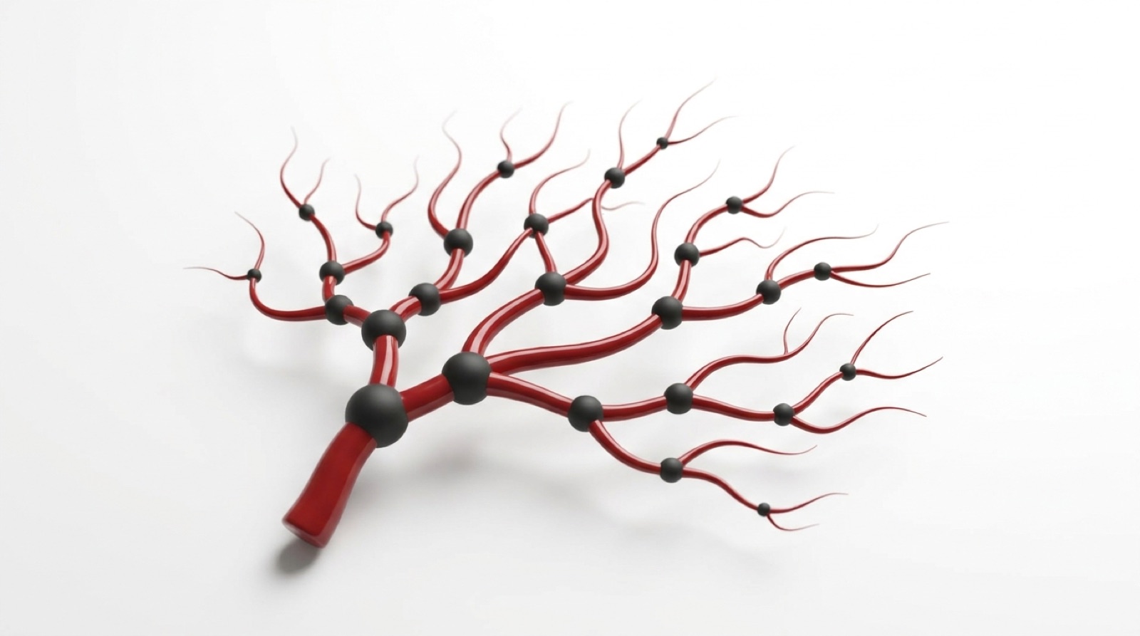 A branching red form, one trunk splitting into many fine filaments